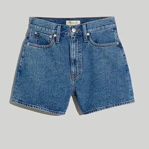 Madewell Momjean Short in Streamside Wash; high waisted jean short